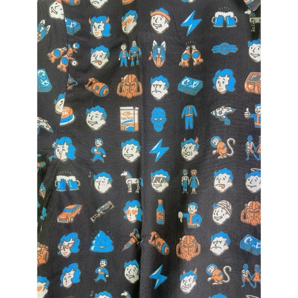 Bethesda Fallout Game All Over Print Woven Cotton Button Up Shirt Mens Size M - Picture 2 of 8